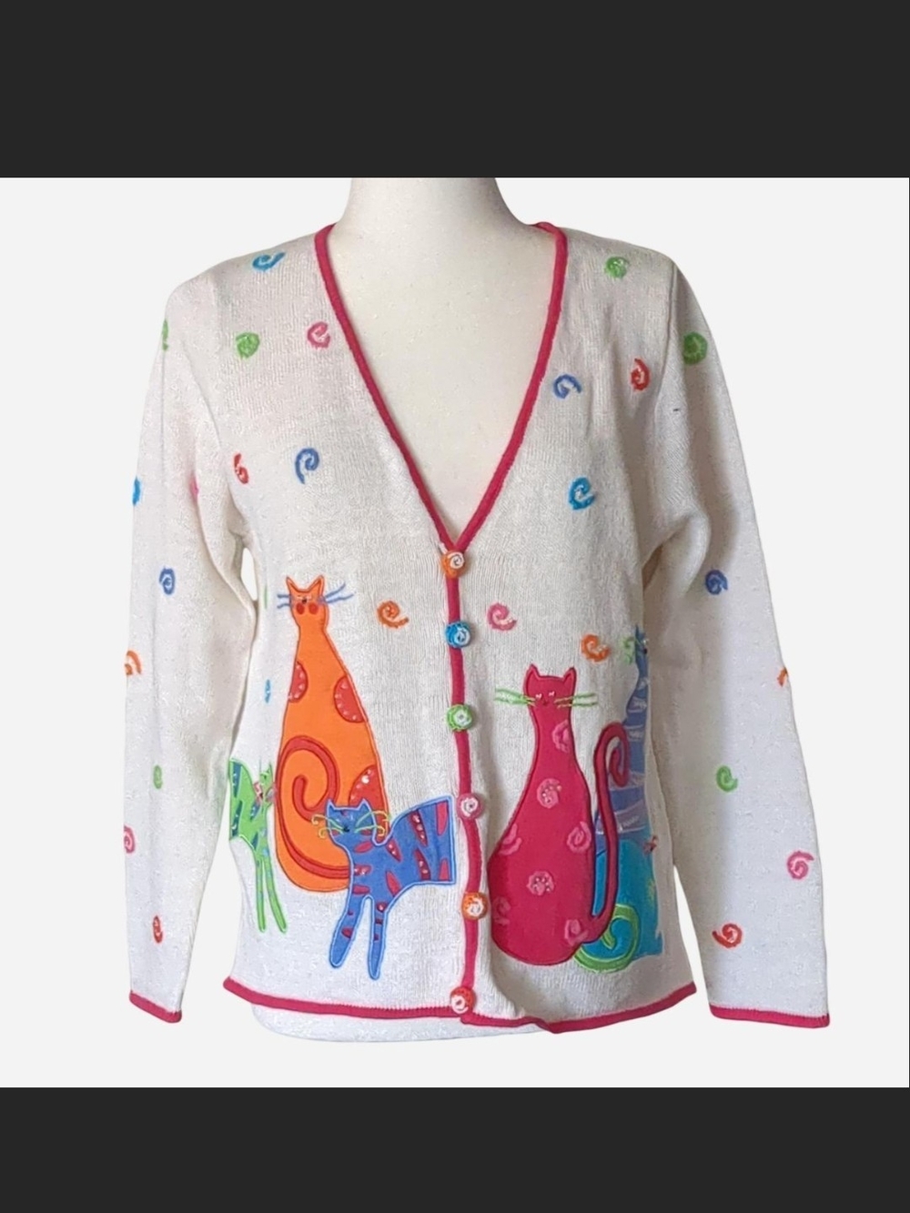 VINTAGE 90s TIMBERLEA CAT CARDIGAN 🐈‍⬛✨ Whimsical Grandma Coastal Kitty Sweater